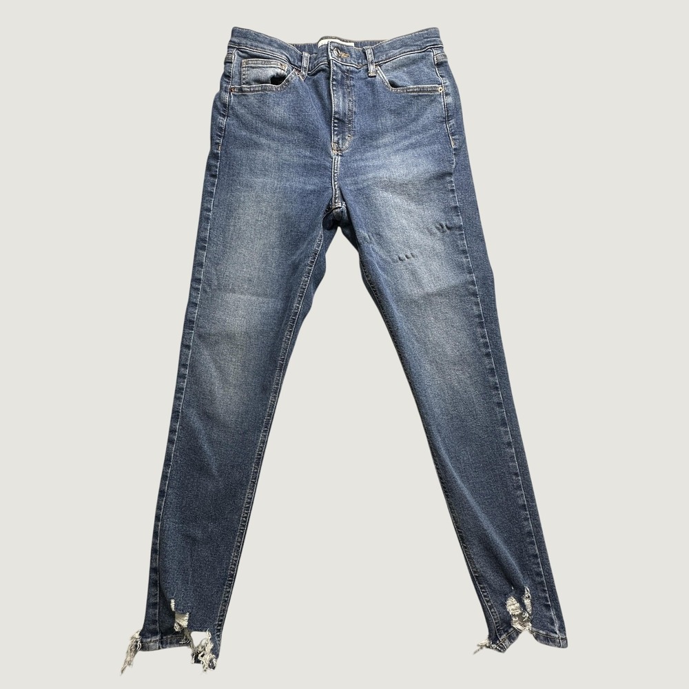 Topshop Jeans Womens 32 Blue Jamie Skinny High Rise Raw Step Hem Distressed